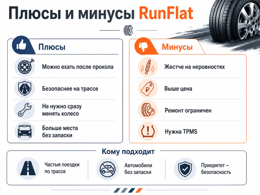 Плюсы и минусы шин RunFlat