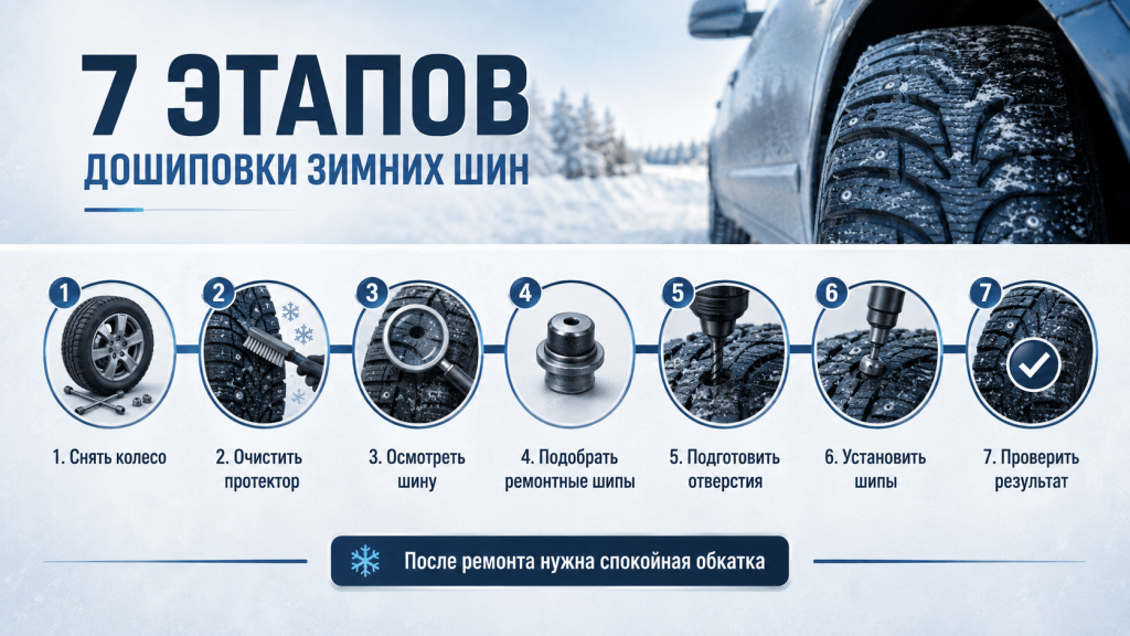 Этапы дошиповки шин